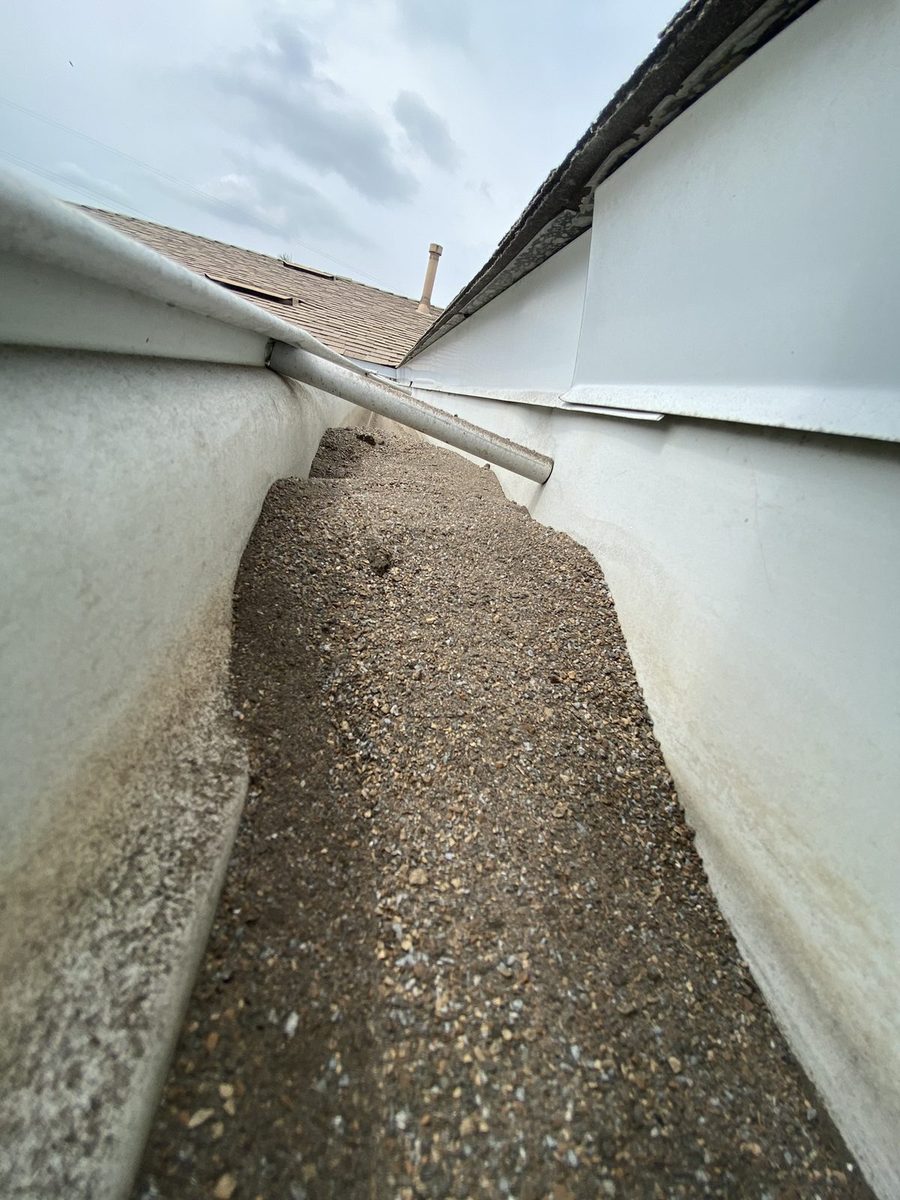 Gutter full of dirt, before cleaning